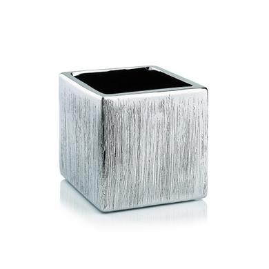 CSQ0404SX - Textured Silver Ceramic Square Cube - 3.75"