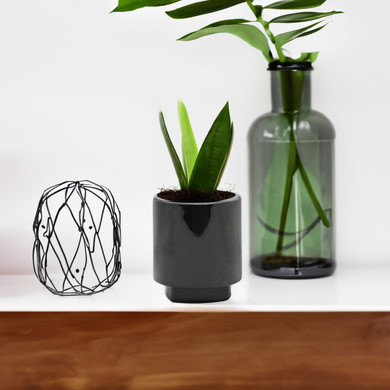 CUC1306BK Large Unique Black Cylinder Ceramic with Base - 5.7" H (12 pcs)