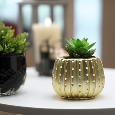 CUD2505GD Medium Matte Gold Ceramic Cactus Pot - 5.7" H