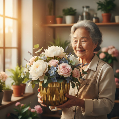 CUD8906GD - Large Unique Gold Ceramic Pot - 6.5" W x 6" H