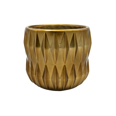 CUD8906GD - Large Unique Gold Ceramic Pot - 6.5" W x 6" H