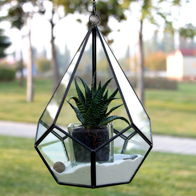 GET1009BK Undecahedron Tear Drop Geometric Terrarium - 7" W x 8.75"H (6 pcs)