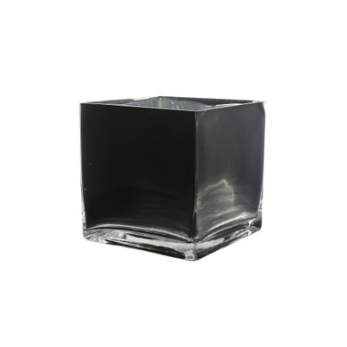 VCB0005BK - Handblown Black Cube Glass Vase / Candle Holder - 5"