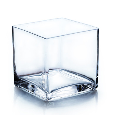 VCB0005 - Clear Cube Glass Vase / Candle Holder  - 5"