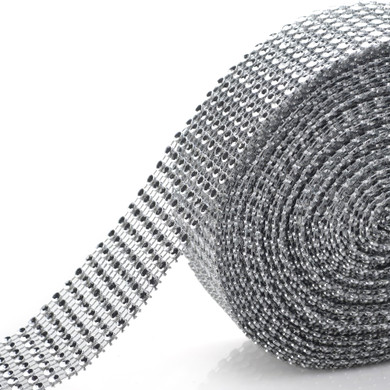 Silver Diamond Mesh Wrap Roll Rhinestone Crystal Ribbon - 10 Yards (Single Roll)