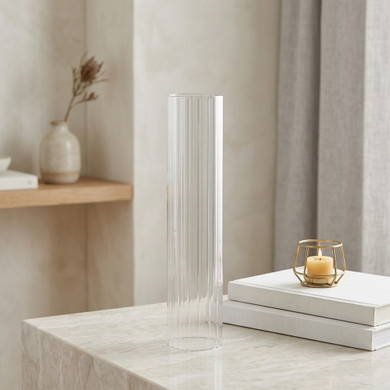 HSR0312 - Pleated/Ribbed Clear Glass Hurricane Candle Shade Chimney Tube  [No Bottom] - 3" x 12"