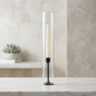 HSR0316 - Pleated/Ribbed Clear Glass Hurricane Candle Shade Chimney Tube  [No Bottom] - 3" x 16"