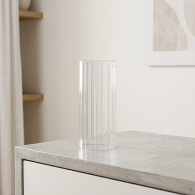 HSR0408 - Pleated/Ribbed Clear Glass Hurricane Candle Shade Chimney Tube  [No Bottom] - 4" x 8"