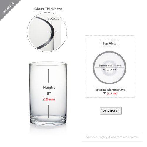 VCY0508 - Cylinder Glass Vase - 5"x8" (12 pcs/case)