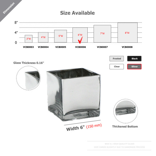 VCB0006SV - Silver Cube Glass Vase - 6" x6" (6 pcs)