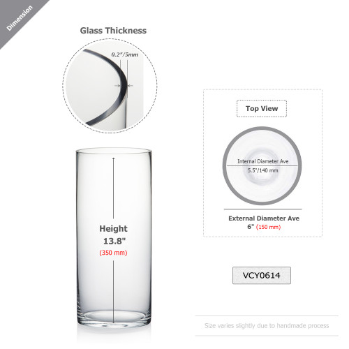 VCY0614 - Clear Cylinder Glass Vase - 6" x 14"H (6 pcs/case)