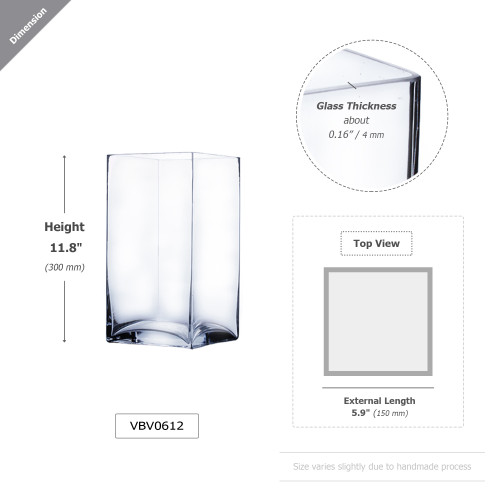 VBV0612 - Block Glass Vase - 6"x12" (6 pcs/case)