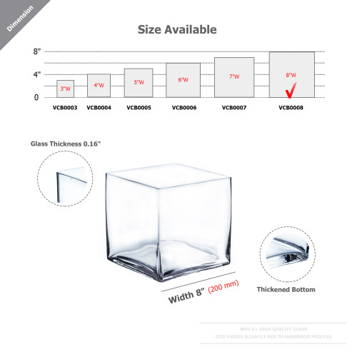VCB0008 - Clear Cube Glass Vase / Candle Holder  - 8" (4 pcs/case)