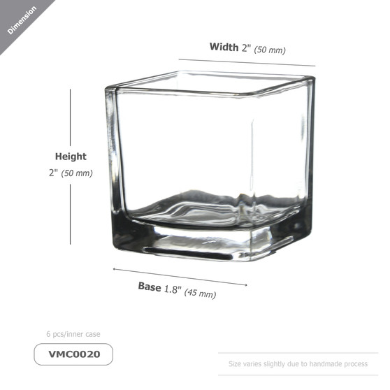 VMC0020 - Small Cube Glass Votive Candle Holder [Machined]- 2" x 2" (144 pcs/case)