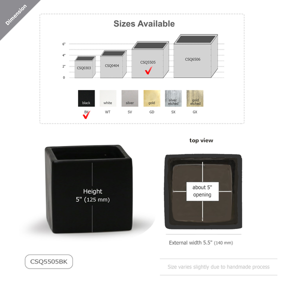 CSQ5505BK - Black Square Ceramic Cube - 5.5"x5"H