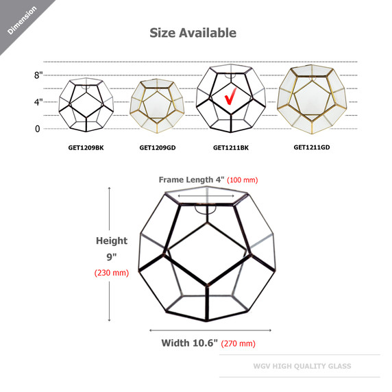 GET1211BK Large Black Prism Geometric Glass Terrarium. 9"H - (2 pcs/case)