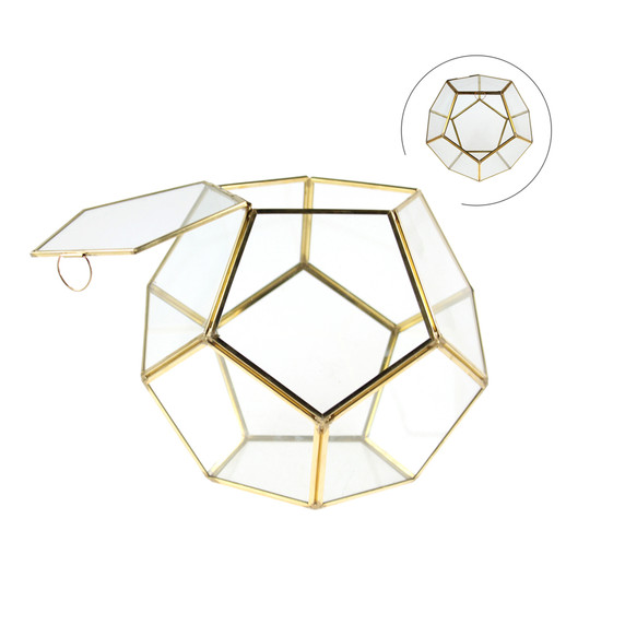 GET1211GD - Large Gold Prism Geometric Glass Terrarium. 9"H - (2 pcs/case)