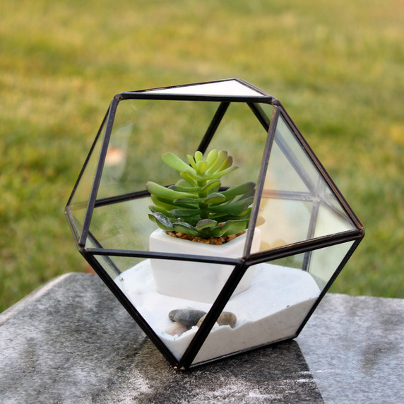 GET1606BK Cuboctahedron Multi-Facet Ball Geometric Glass Terrarium. 6" H - (6 pcs)