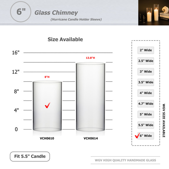 HST0610 - Clear Hurricane Candle Shade Chimney Tube  [No Bottom] - 6" x 10"