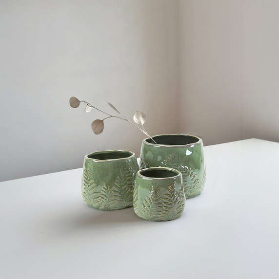 CLB9004GN - Small Green Reactive Glazed Bowl with Fern Print - 4.7" W x 4.2" H (24 pcs/case)