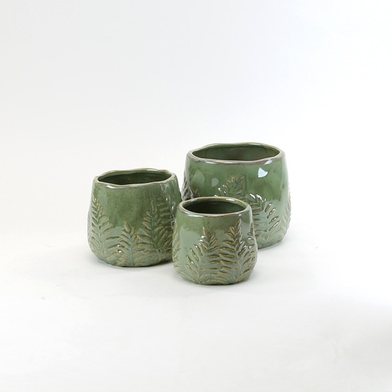 CLB9004GN - Small Green Reactive Glazed Bowl with Fern Print - 4.7" W x 4.2" H (24 pcs/case)