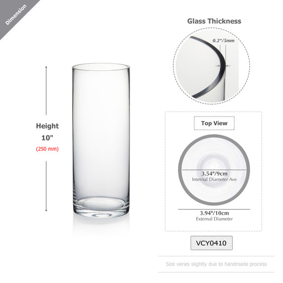 4" Diameter Glass Cylinder Vase  (Various Heights - Under 18")