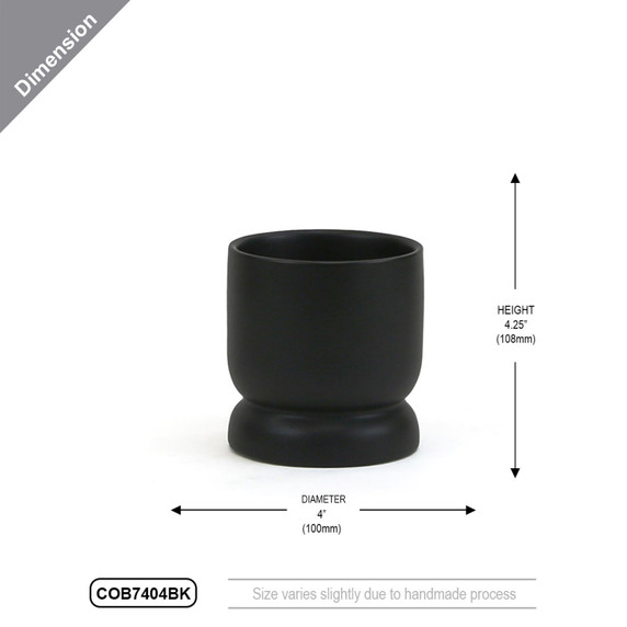 COB7404BK - Small Black Ceramic Modern Pedestal Bowl - 4" W x 4.25" H