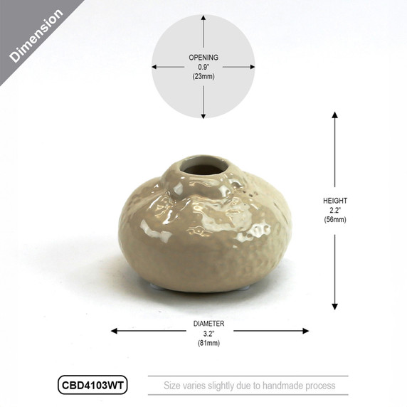 CBD4103WT - Small Ceramic Gourd Bud Vase - 3.3" W x 2.2" H (64 pcs/case)