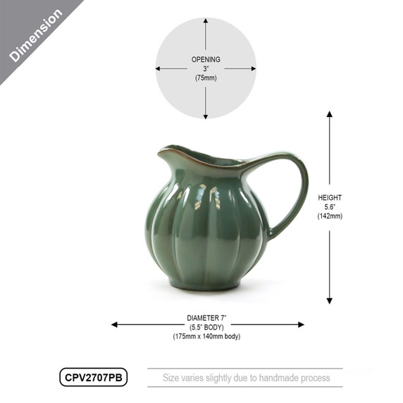 CPV2707PB - Medium Dark Green Ceramic Pitcher Pot Vase - 5.6" H (8 pcs/case)