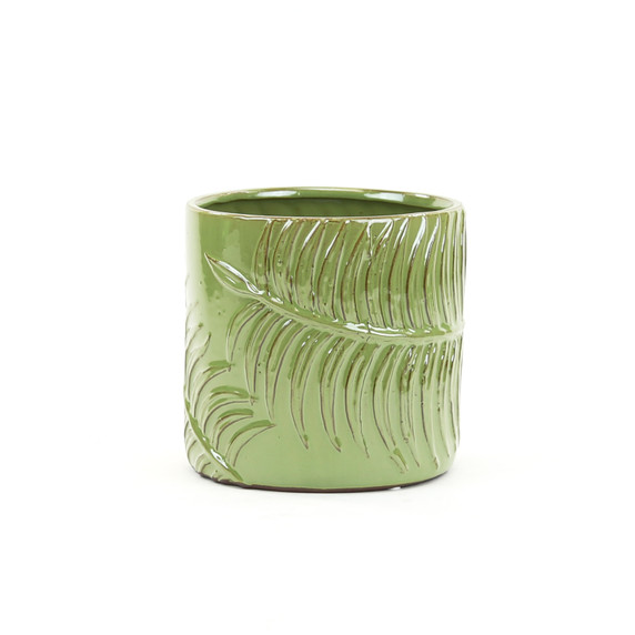 CYC2307GL - Large Green Fern Cylinder Vase - 6.4" D x 6.5" H