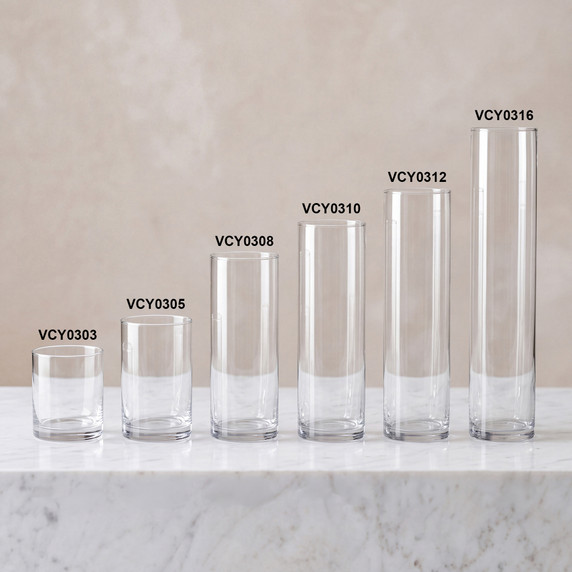 3" Diameter Glass Cylinder Vase  (Various Heights)