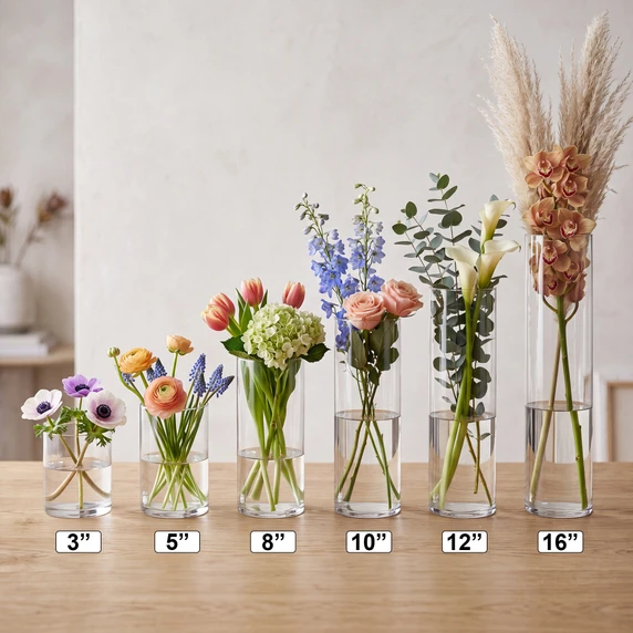 3" Diameter Glass Cylinder Vase  (Various Heights)