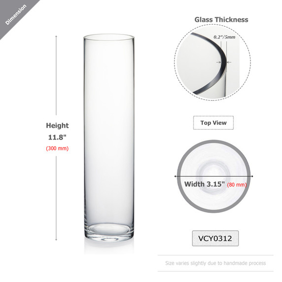 3" Diameter Glass Cylinder Vase  (Various Heights)