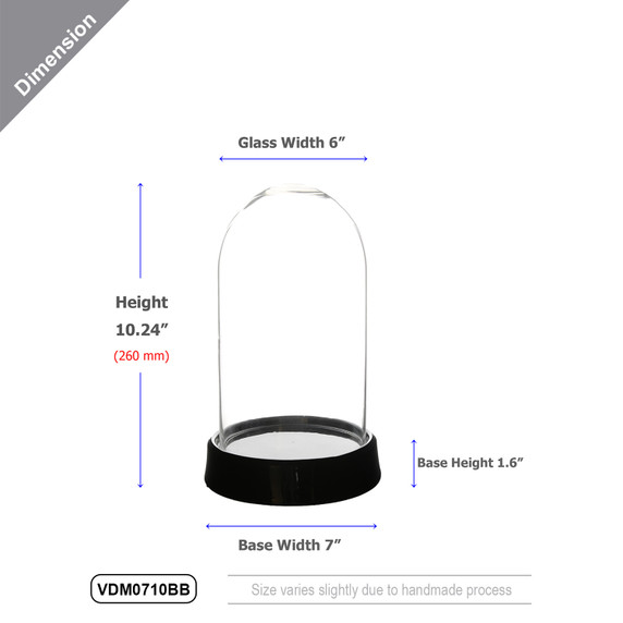 VDM0710BB - Small Glass Dome Cloche with Ceramic Base - 10"