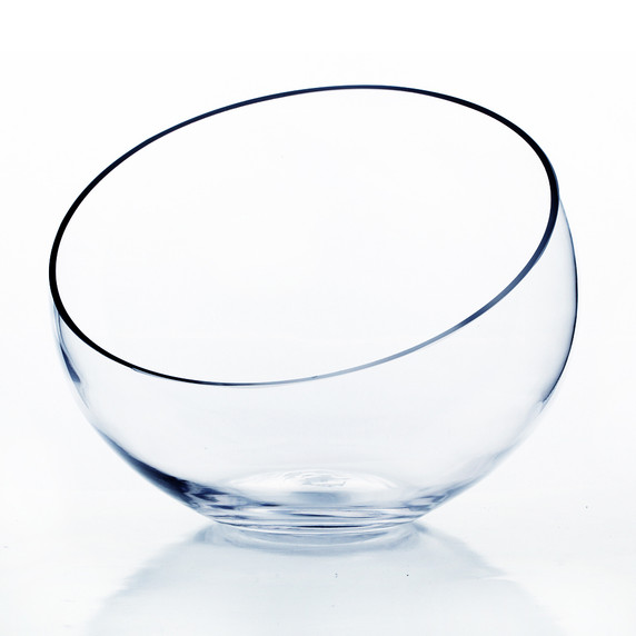 VHC0710 - Clear Slant Cut Unique Bowl Glass Vase - 11" x 10"