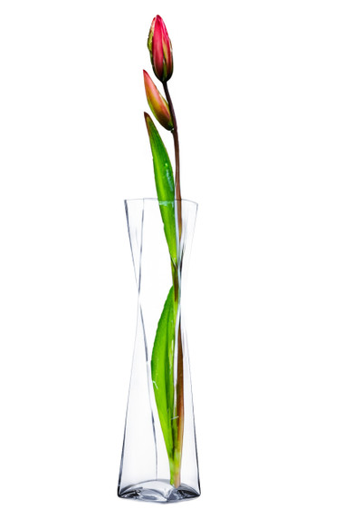 VUT0424 - Clear Twist Block Glass Vase - 4.7" x 24"H