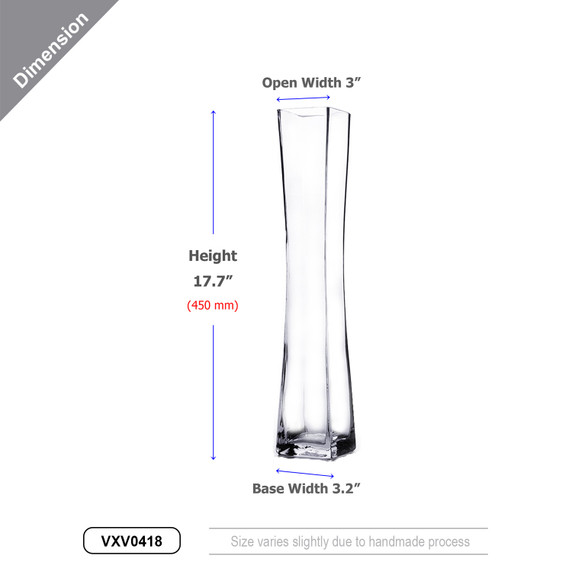 VXV0418 Unique Square Concave Glass Vase - 3" x 17" (12pcs)