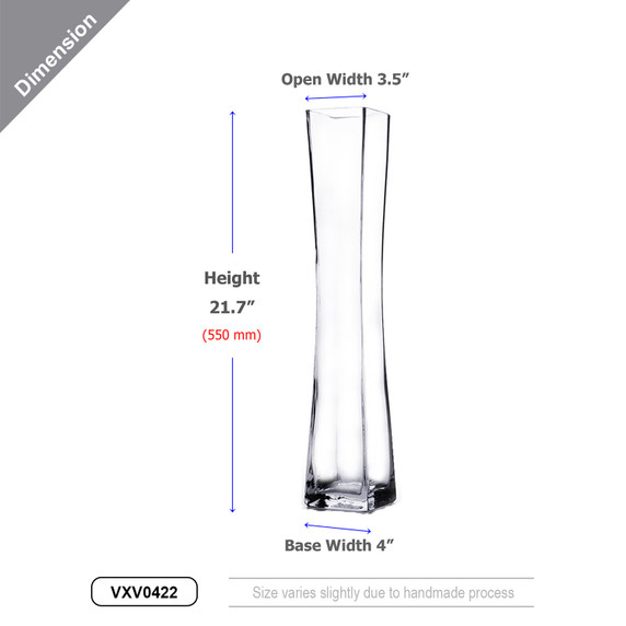 VXV0422 Unique Square Concave Glass Vase - 4" x 22" (8pcs)