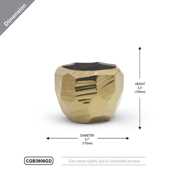 CGB3906GD - Extra Large Gold Geometric Pot - 6.7" W x 5.3" H