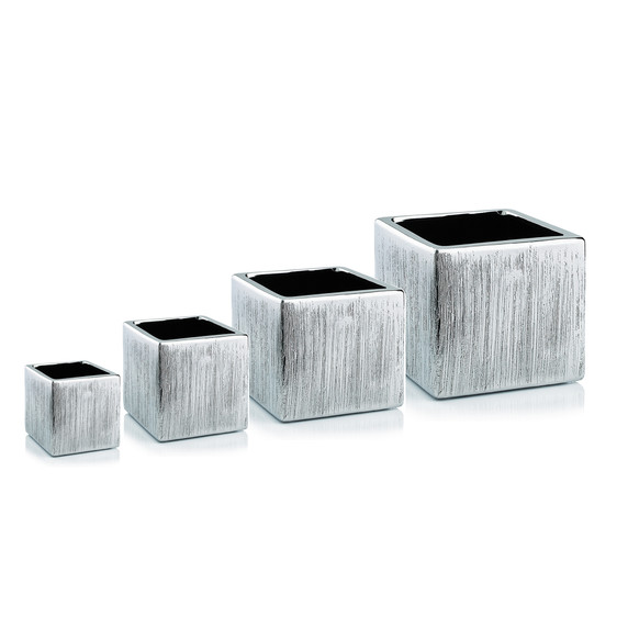 CSQ0303SX - Textured Silver Ceramic Square Cube - 3"