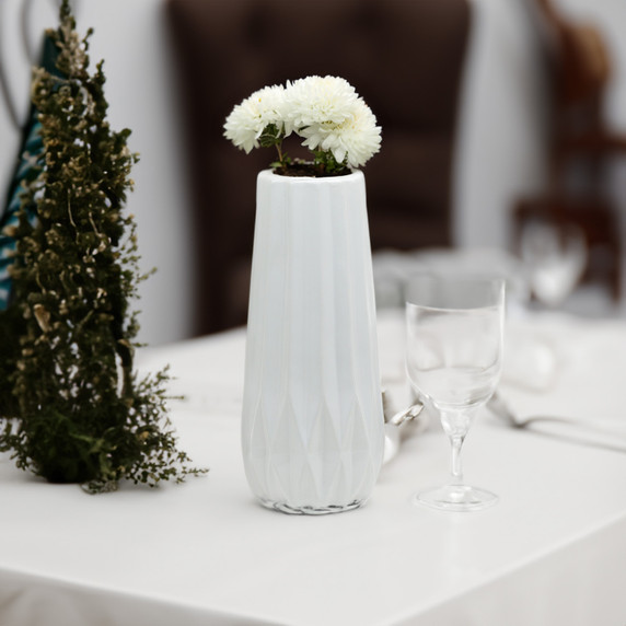 CUD0114WT Unique Modern White Vase - 14" H (8 pcs)
