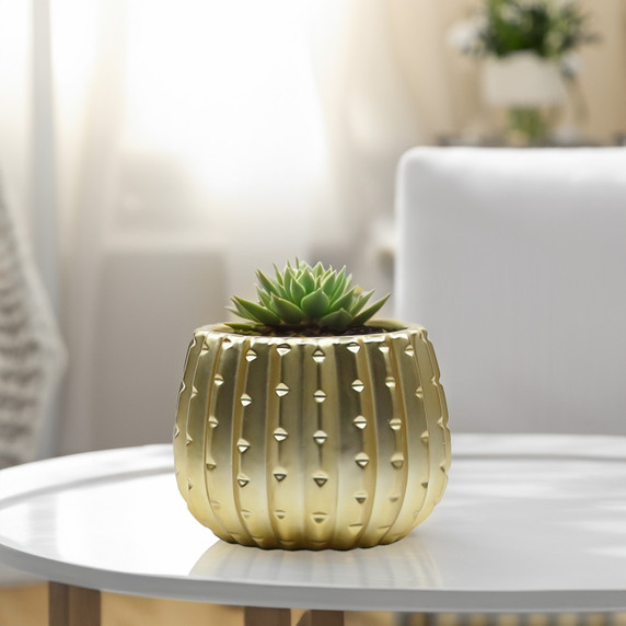 CUD2505GD Medium Matte Gold Ceramic Cactus Pot - 5.7" H