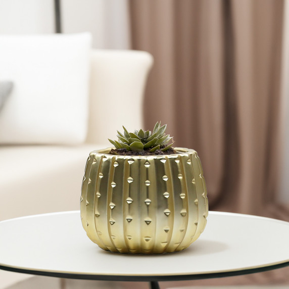 CUD2505GD Medium Matte Gold Ceramic Cactus Pot - 5.7" H