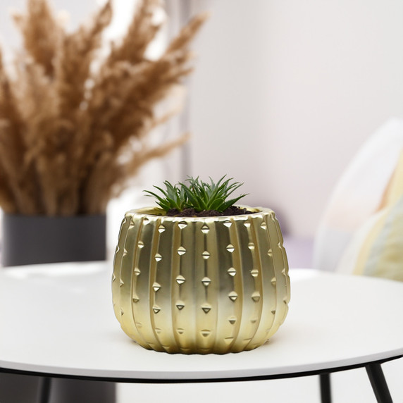 CUD2505GD Medium Matte Gold Ceramic Cactus Pot - 5.7" H
