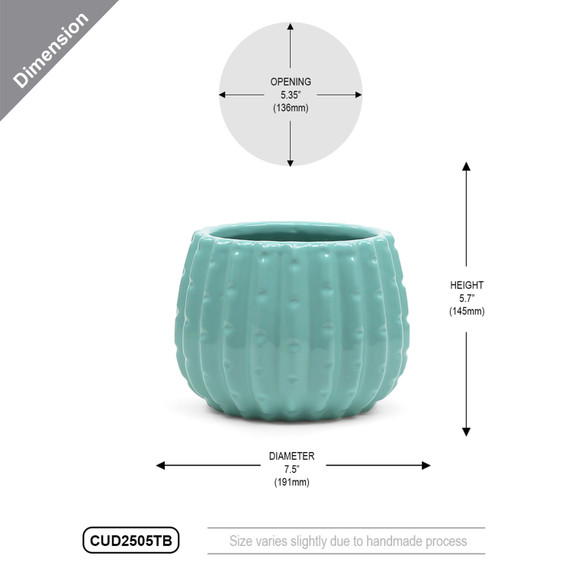 CUD2505TB Medium Teal Ceramic Cactus Pot - 5.7" H (8 pcs)