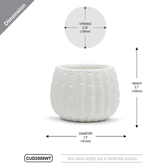 CUD2505WT Medium White Ceramic Cactus Pot - 5.7" H (16 pcs)