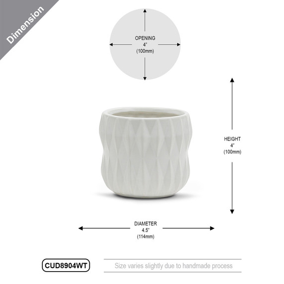 CUD8904WT Small Unique White Ceramic Pot - 4.5" W x 4" H (24 pcs)