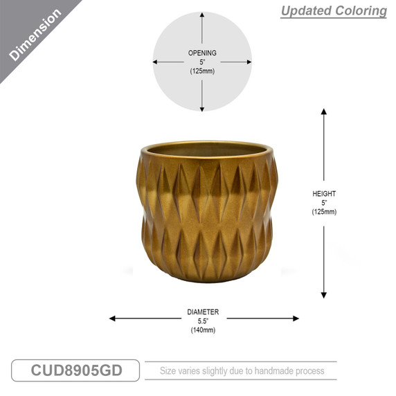 CUD8905GD - Medium Unique Gold Ceramic Pot - 5.1"