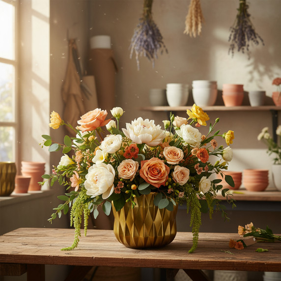 CUD8906GD - Large Unique Gold Ceramic Pot - 6.5" W x 6" H