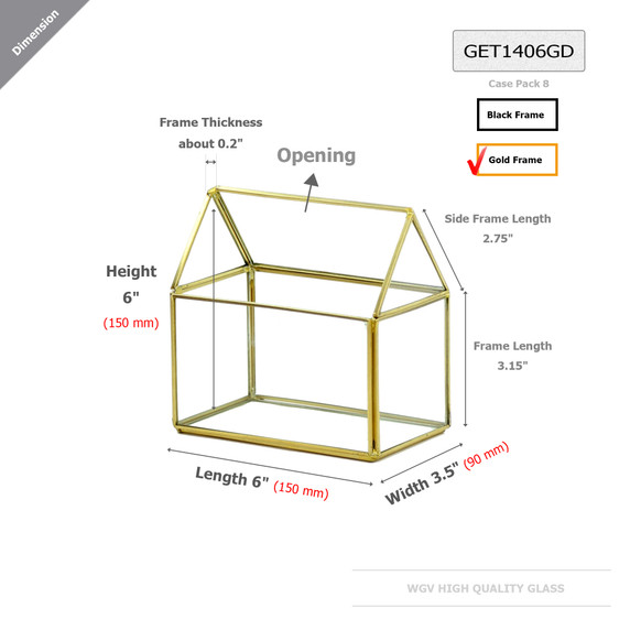 GET1406GD - Gold House Geometric Glass Terrarium - 6"H